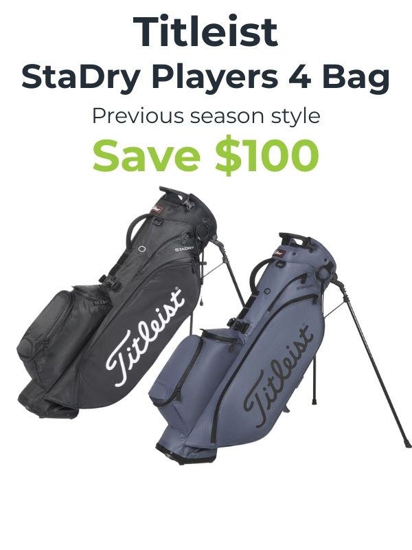 Two Titleist StaDry Players 4 bags on a white background with promotional text.