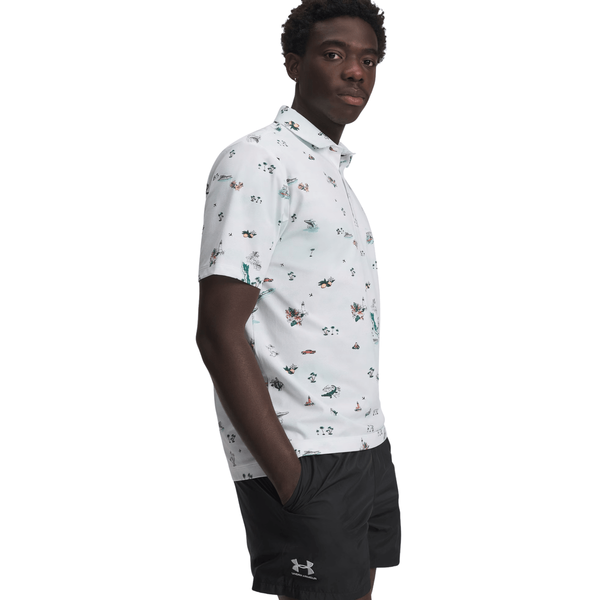 Under Armour ArmourDry Golf Trip Printed Polo White Rack Green