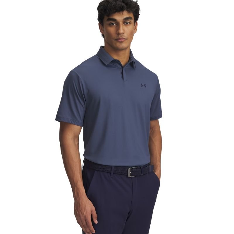 Under Armour Drive Chill Golf Polo Downpour Gray Midnight Navy