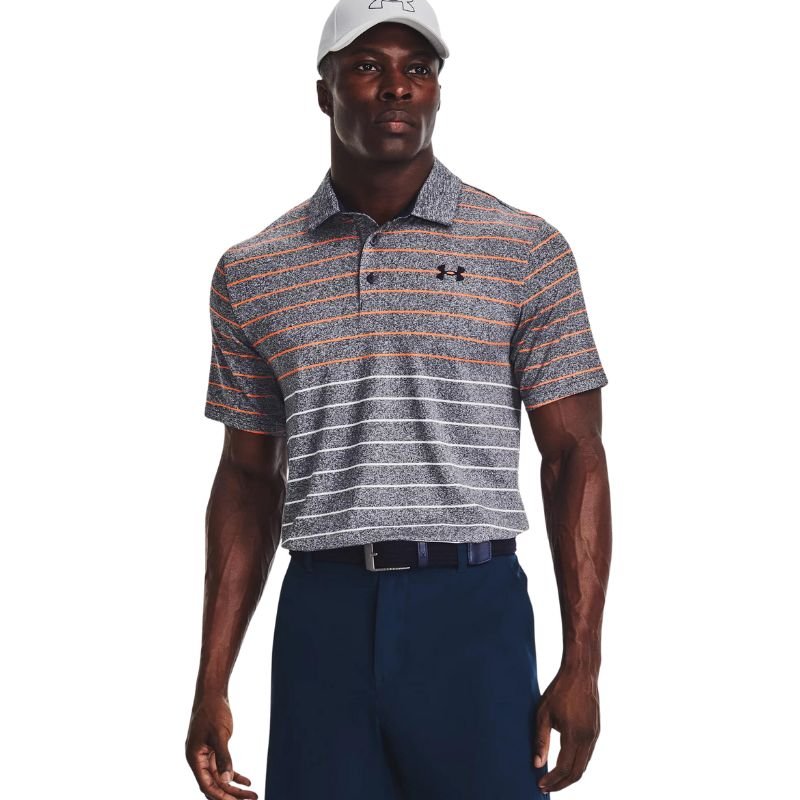 Under Armour Playoff 3.0 Stripe Golf Polo Midnight Navy Orange