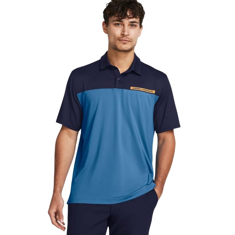 Under Armour Tee To Green Color Block Golf Polo Photon Blue Midnight Navy