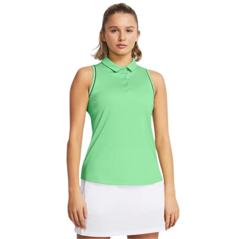 Under Armour Women's Jacquard Sleeveless Polo Matrix Green White
