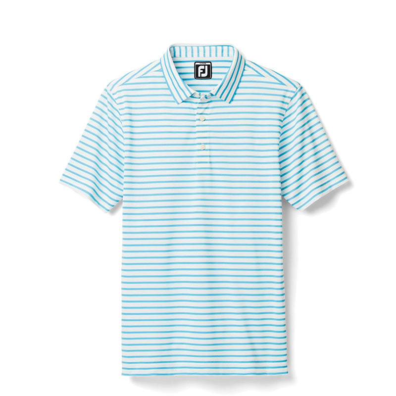 FootJoy Junior Striped Pique Self Collar Polo - Previous Season Style Kid&#39;s Shirt Footjoy White/Light Blue SMALL 