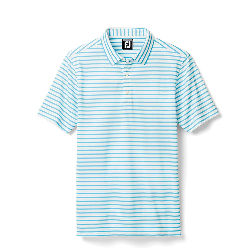 FootJoy Junior Striped Pique Self Collar Polo - Previous Season Style Kid's Shirt Footjoy White/Light Blue SMALL 