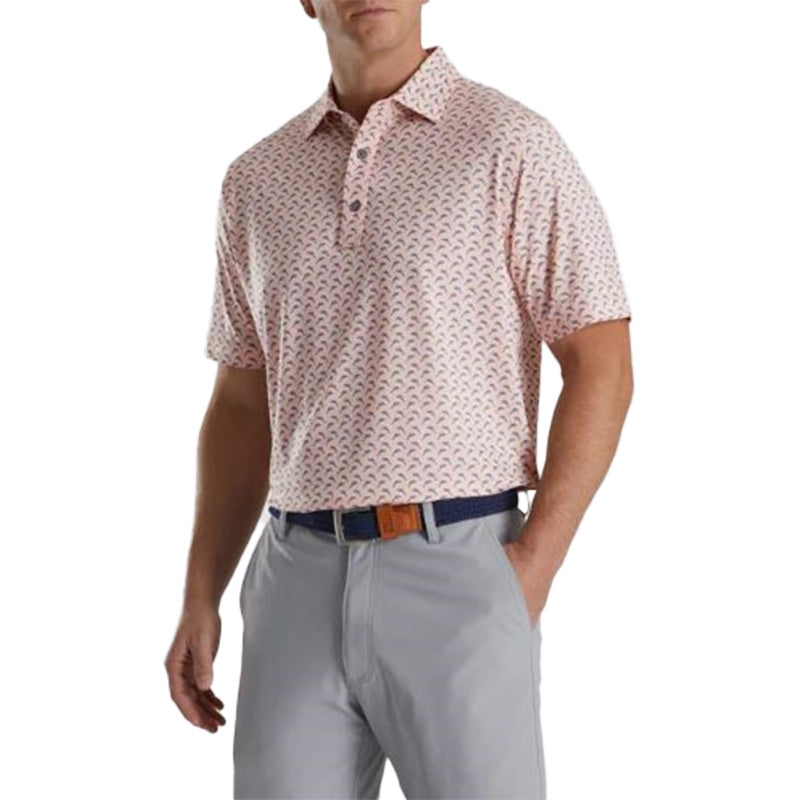 FootJoy 2022 Leaping Dolphins Print Lisle Polo - Previous Season Style Men's Shirt Footjoy Pink SMALL 