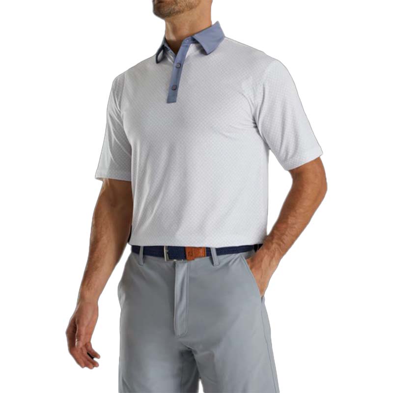 FootJoy 2022 Diamond Dot Print Lisle Polo - Previous Season Style Men&#39;s Shirt Footjoy White MEDIUM 