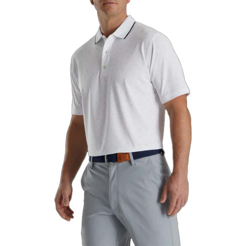 FootJoy 2022 Push Play Print Lisle Knit Collar Polo - Previous Season Style Men&#39;s Shirt Footjoy White MEDIUM 
