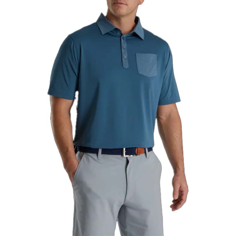 FootJoy 2022 Tonal Trim Solid Pocket Lisle Polo - Previous Season Style Men's Shirt Footjoy Ink MEDIUM