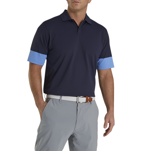 FootJoy Athletic Fit Pique Block Sleeve Knit Collar - Previous Season Style Men's Shirt Footjoy Navy SMALL 