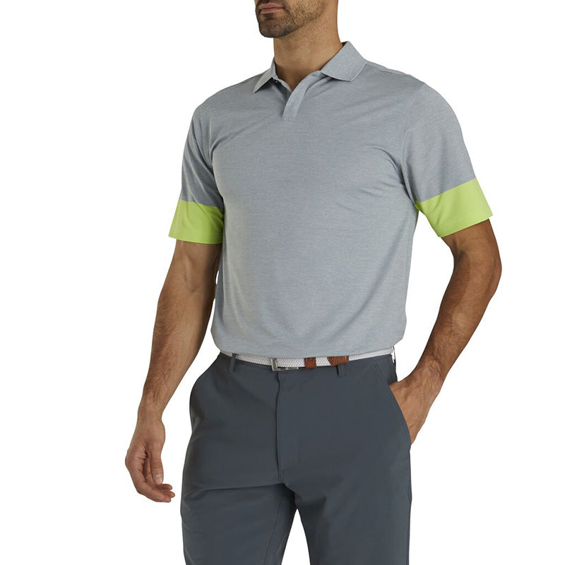 FootJoy Athletic Fit Pique Block Sleeve Knit Collar - Previous Season Style Men&#39;s Shirt Footjoy Light Grey SMALL 