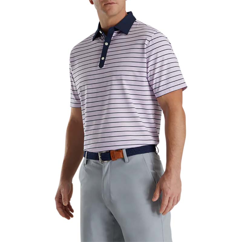FootJoy 2022 Accented Stripe Lisle Polo - Previous Season Style Men&#39;s Shirt Footjoy Purple MEDIUM 