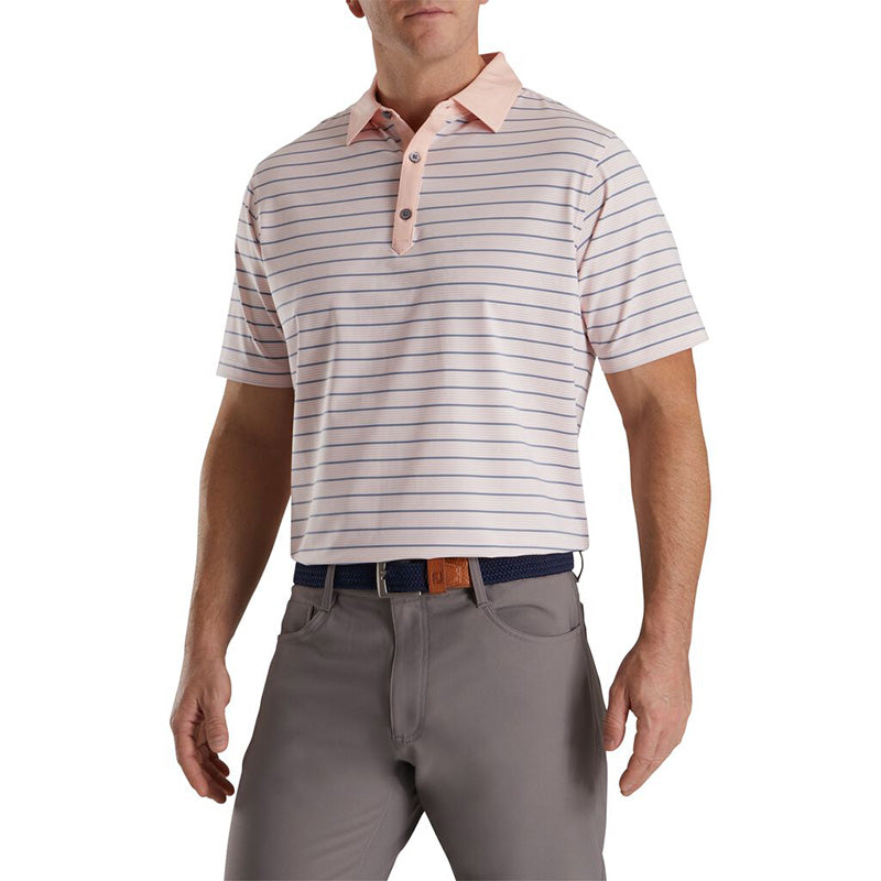 FootJoy 2022 Accented Stripe Lisle Polo - Previous Season Style Men&#39;s Shirt Footjoy Pink SMALL 