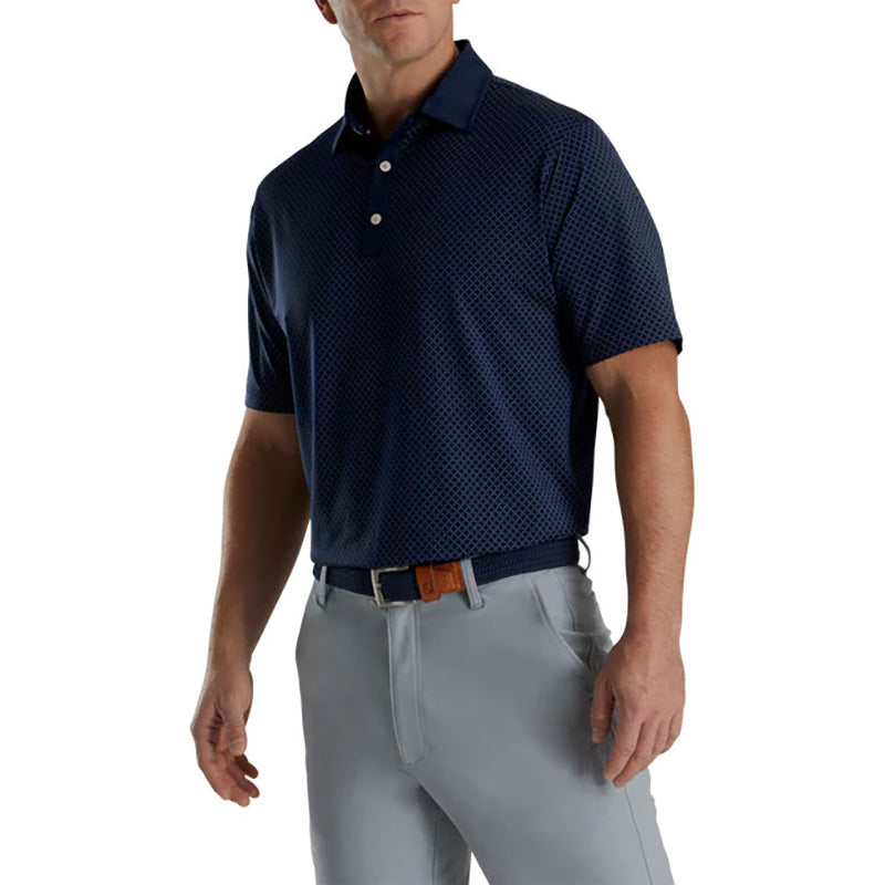 FootJoy 2022 Diamond Dot Print Lisle Polo - Previous Season Style Men&#39;s Shirt Footjoy Navy SMALL 