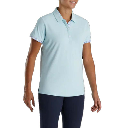 FootJoy 2022 Women's Short Sleeve Watercolor Trim Polo - Previous Season Style Women's Shirt Footjoy Light Blue SMALL 