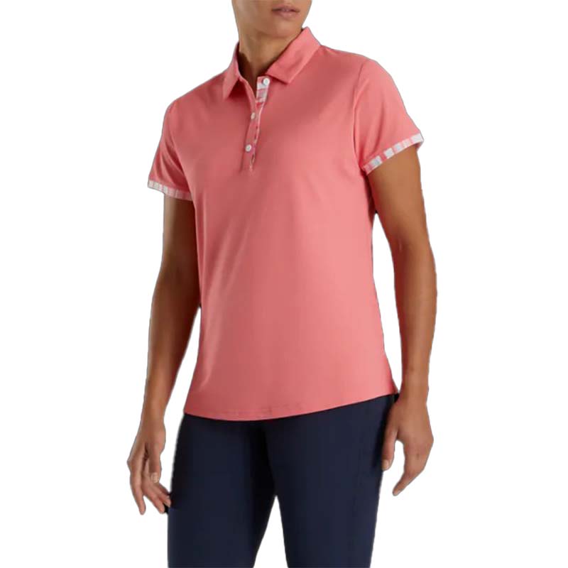 FootJoy Women&#39;s Short Sleeve Watercolor Trim Polo - Previous Season Style Women&#39;s Shirt Footjoy Bright Coral SMALL 