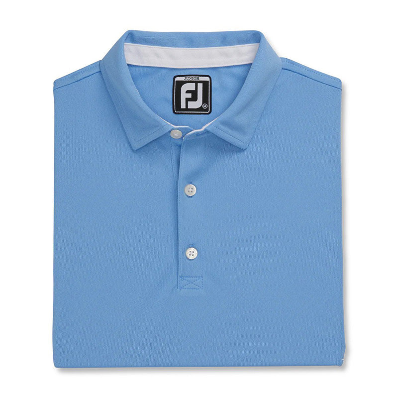 FootJoy Junior Solid Pique Self Collar Polo Kid's Shirt Footjoy Light Blue LARGE