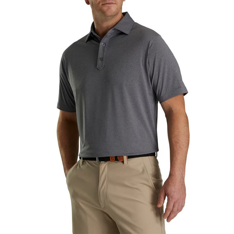 FootJoy 2023 Solid Lisle Set On Placket Polo Men's Shirt Footjoy Heather Charcoal SMALL 