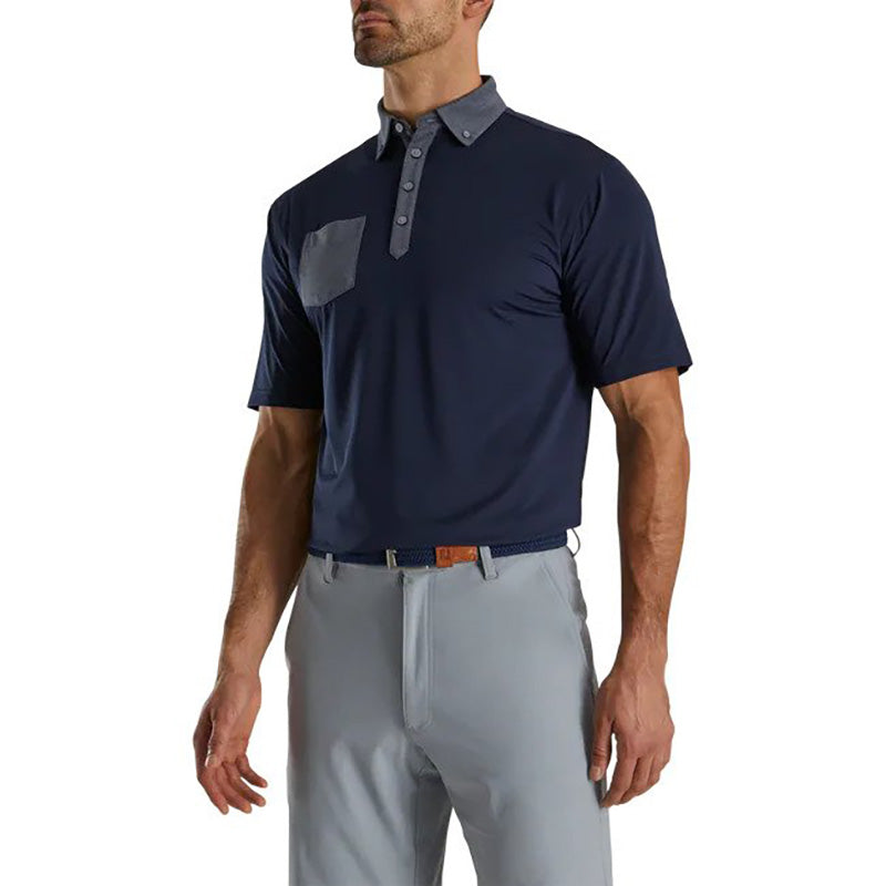 FootJoy 2022 Tonal Trim Solid Pocket Lisle Polo - Previous Season Style Men&#39;s Shirt Footjoy Navy SMALL 