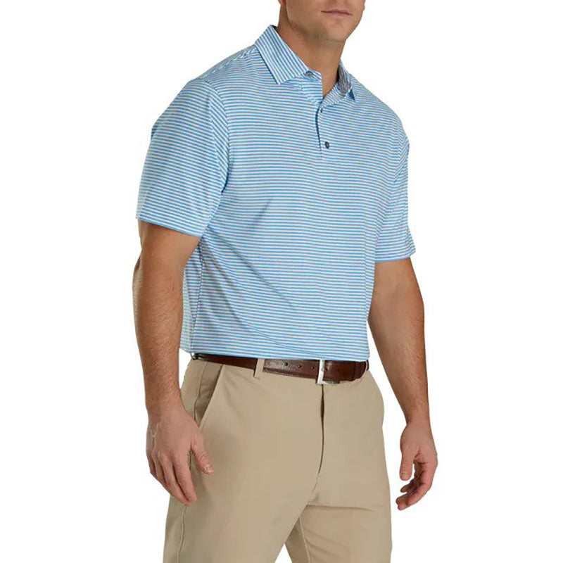 FootJoy Lisle Feeder Stripe Self Collar Polo - Previous Season Style Men&#39;s Shirt Footjoy Reef Blue/White SMALL 