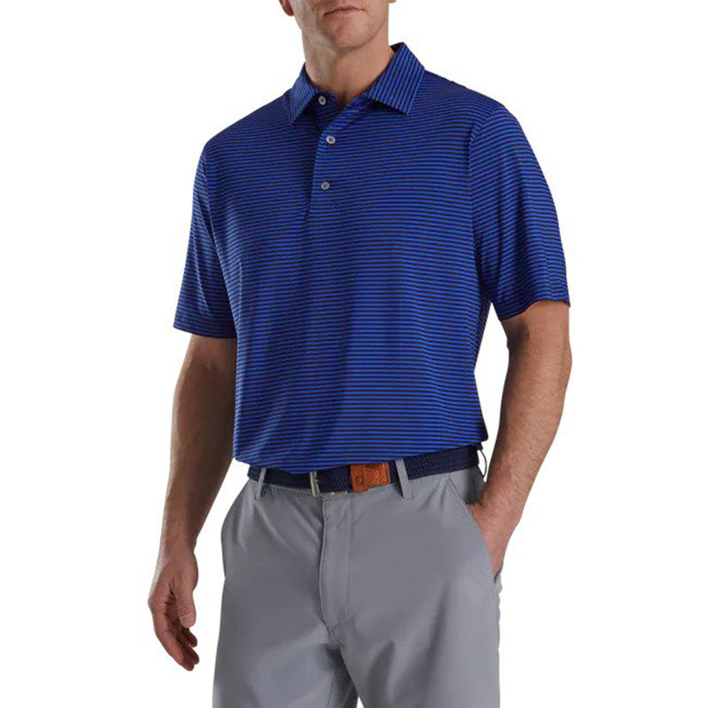 FootJoy Lisle Feeder Stripe Self Collar Polo - Previous Season Style Men&#39;s Shirt Footjoy Ocean/Black SMALL 