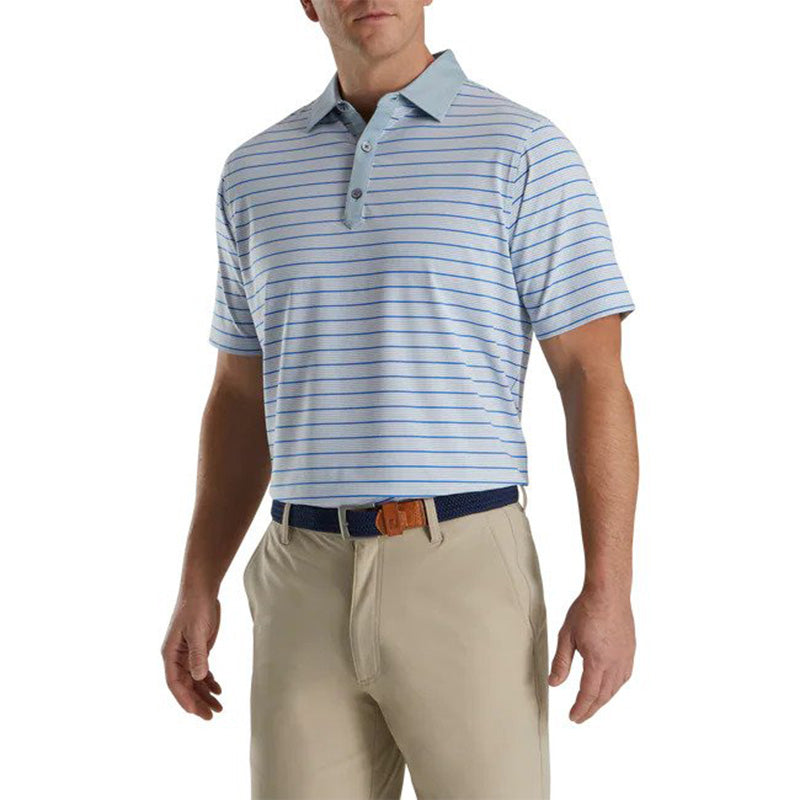 FootJoy 2022 Accented Stripe Lisle Polo - Previous Season Style Men&#39;s Shirt Footjoy Blue SMALL 