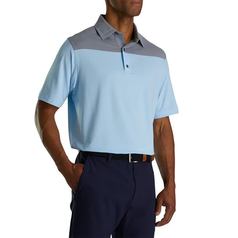 FootJoy Lisle End-on-End Block Self Collar Polo - Previous Season Style Men&#39;s Shirt Footjoy White/True Blue/Navy MEDIUM 