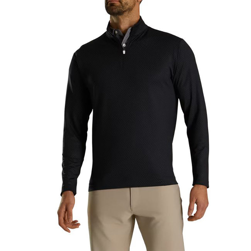 FootJoy Tonal Print Knit Mid-Layer 1/4 Zip - Previous Season Style Men&#39;s Sweater Footjoy Black MEDIUM 