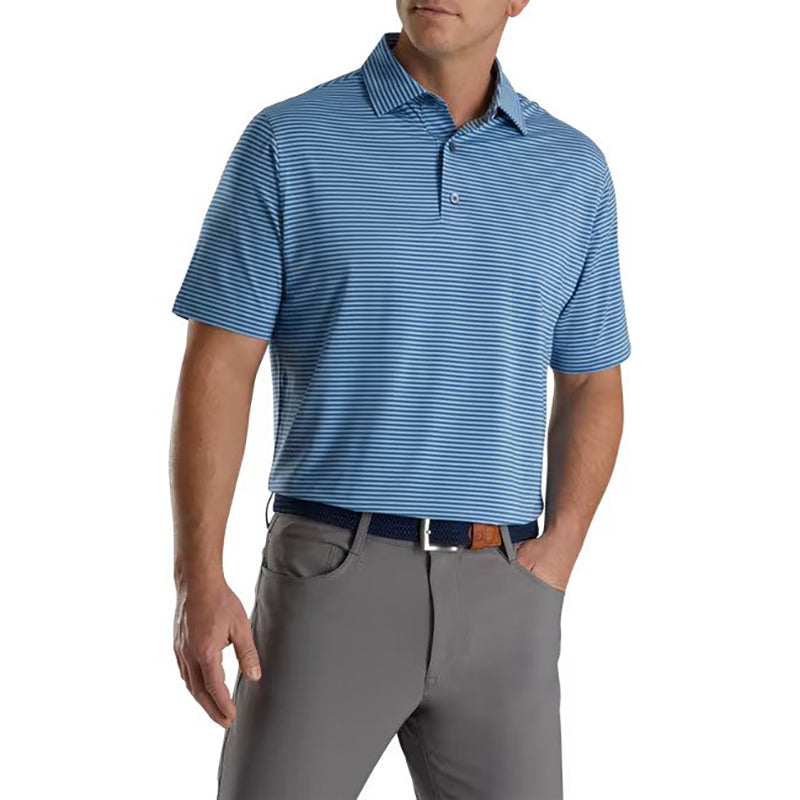 FootJoy Lisle Feeder Stripe Self Collar Polo - Previous Season Style Men&#39;s Shirt Footjoy Ink/Dusk Blue SMALL 