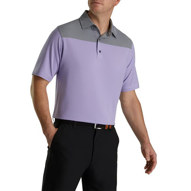 FootJoy Lisle End-on-End Block Self Collar Polo - Previous Season Style Men&#39;s Shirt Footjoy White/Violet/Black MEDIUM 