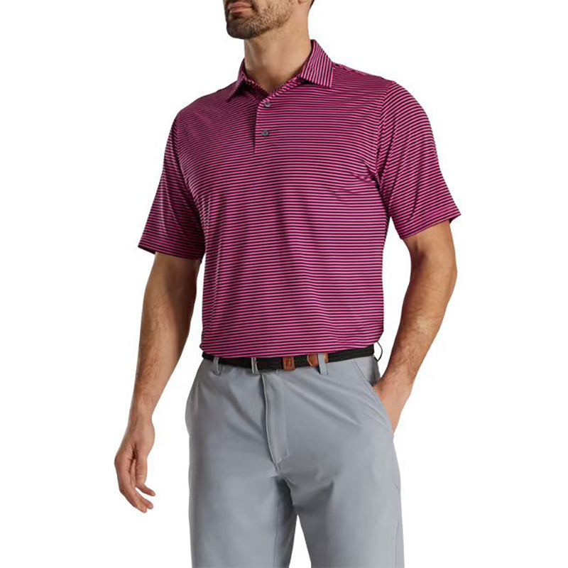 FootJoy Lisle Feeder Stripe Self Collar Polo - Previous Season Style Men&#39;s Shirt Footjoy Hot Pink/Black SMALL 