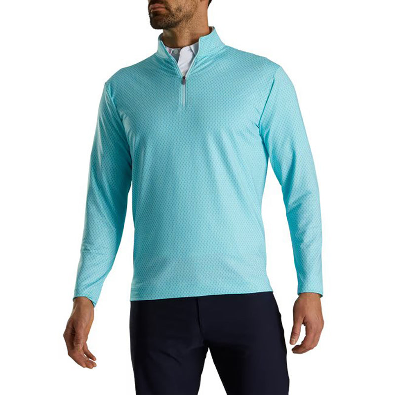 FootJoy Tonal Print Knit Mid-Layer 1/4 Zip - Previous Season Style Men&#39;s Sweater Footjoy Aqua Surf MEDIUM 