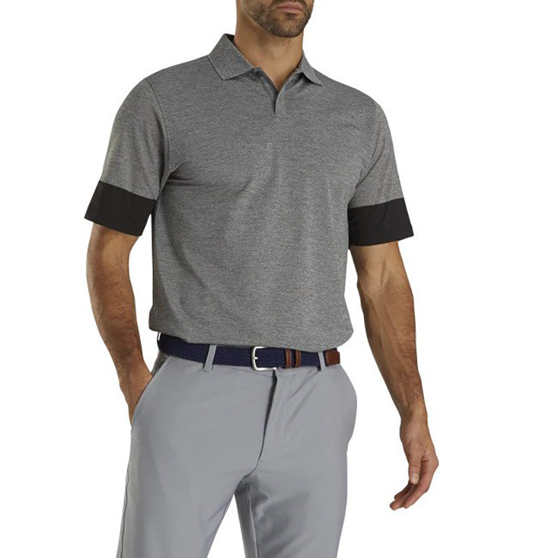 FootJoy Athletic Fit Pique Block Sleeve Knit Collar - Previous Season Style Men&#39;s Shirt Footjoy Grey SMALL 
