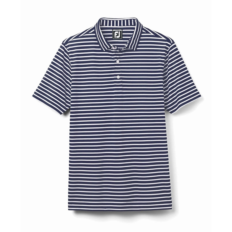 FootJoy Junior Striped Pique Self Collar Polo - Previous Season Style Kid&#39;s Shirt Footjoy Navy/White SMALL 
