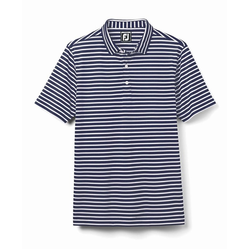 FootJoy Junior Striped Pique Self Collar Polo - Previous Season Style Navy White