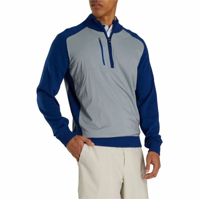 FootJoy Tech Sweater 1/2 Zip - Previous Season Style Grey/Royal Blue MEDIUM