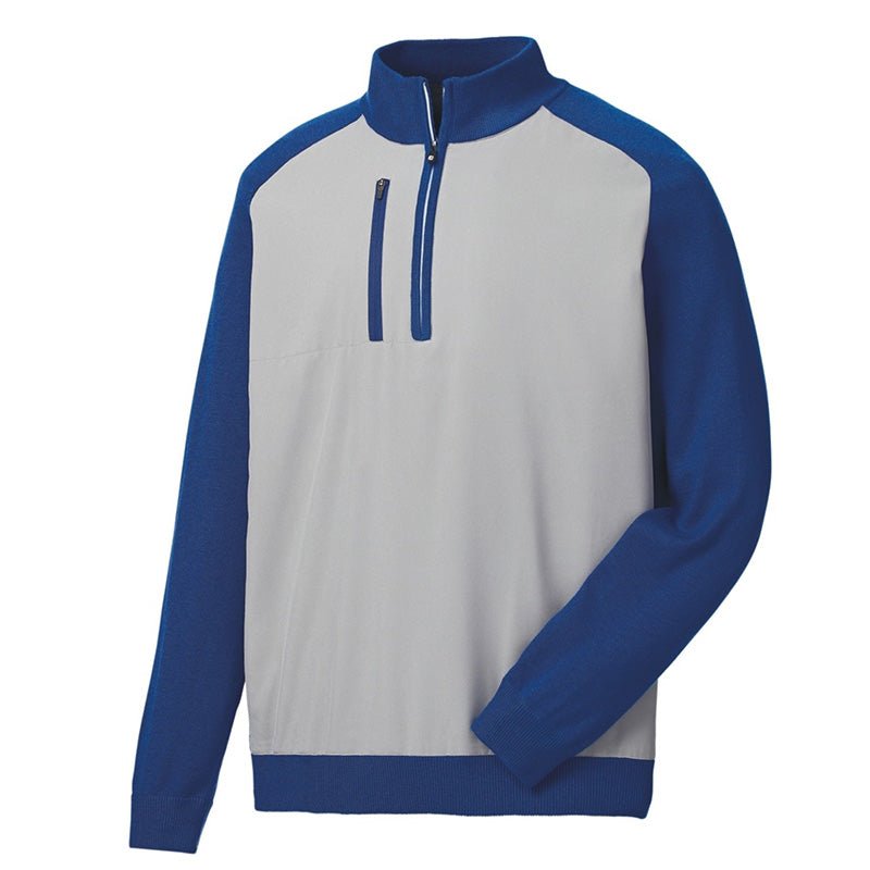 FootJoy Tech Sweater 1/2 Zip - Previous Season Style Grey/Royal Blue MEDIUM